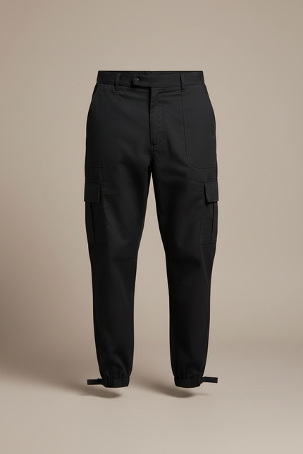 Pantalon Parachute Noir Cargo Homme Ajusté Militaire - Toile - vue 3