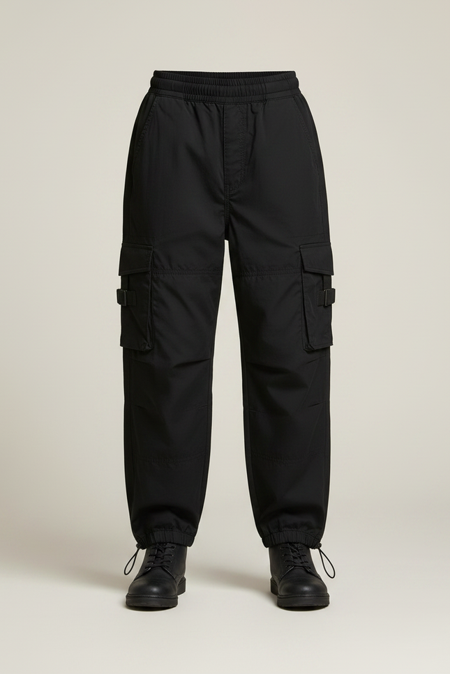 Pantalon Parachute Garçon Noir Resserré Aux Chevilles - Polyester - vue 3