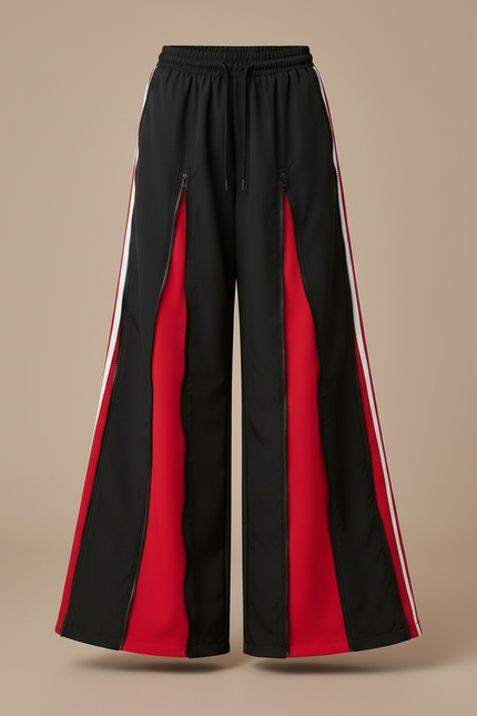 Pantalon Parachute Noir Rouge Zippé Ample Sport - Multicolore Polyester - vue 3