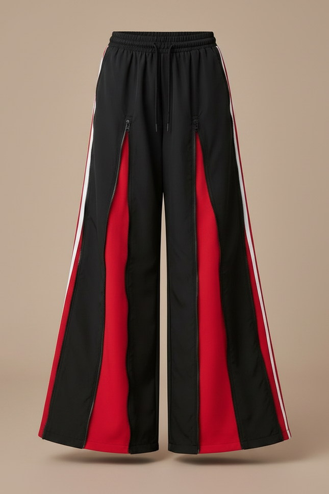 Pantalon Parachute Noir Rouge Zippé Ample Sport - Multicolore Polyester - vue 3
