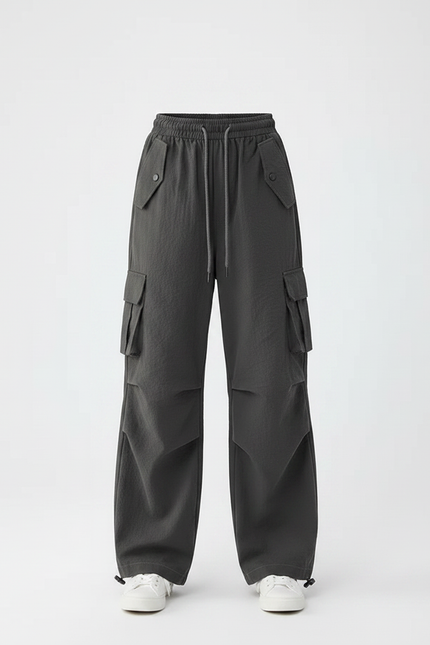 Pantalon Parachute Gris Cargo Ample Enfant - Polyester - vue 3