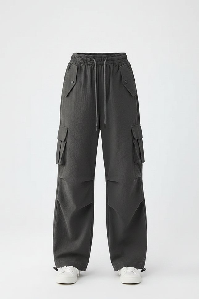 Pantalon Parachute Gris Cargo Ample Enfant - Polyester - vue 3