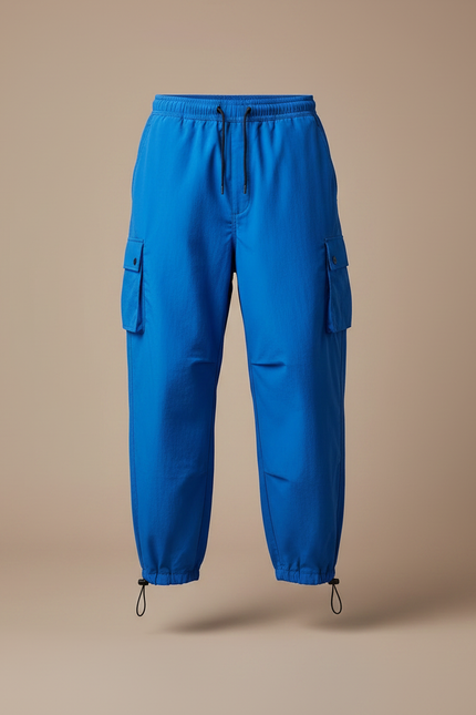 Pantalon Parachute Bleu Électrique Ample Cargo Cordon - Polyester - vue 3