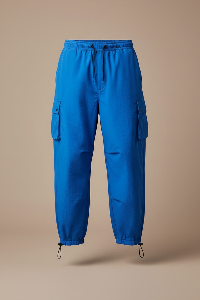Pantalon Parachute Bleu Électrique Ample Cargo Cordon - Polyester - vue 3