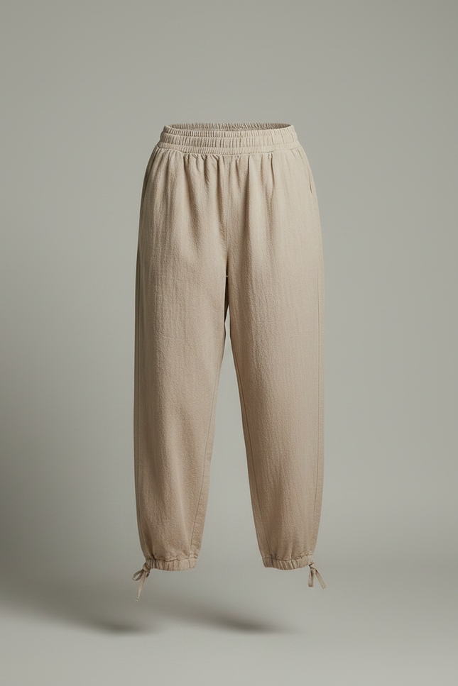 Pantalon Parachute Femme Beige Resserré Aux Chevilles Toile - Lin - vue 3