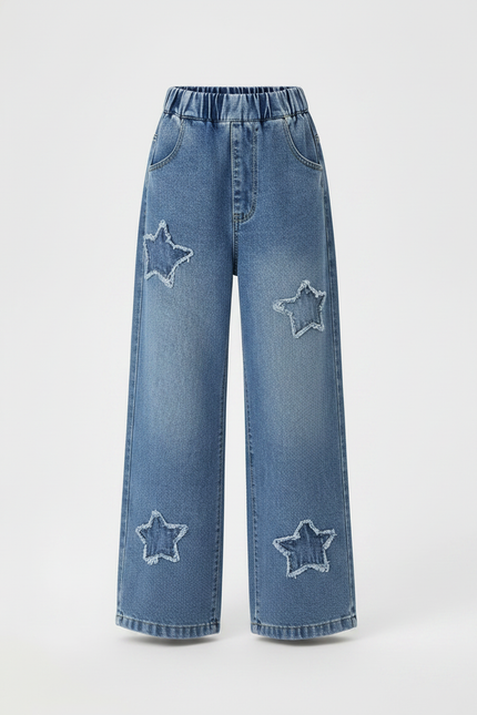 Pantalon Parachute Denim Ample Étoiles Fille Bleu - Jean - vue 3