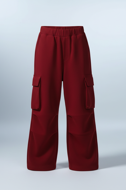 Pantalon Parachute Rouge Cargo Ample Décontracté Enfant - Bordeaux Molleton - vue 3
