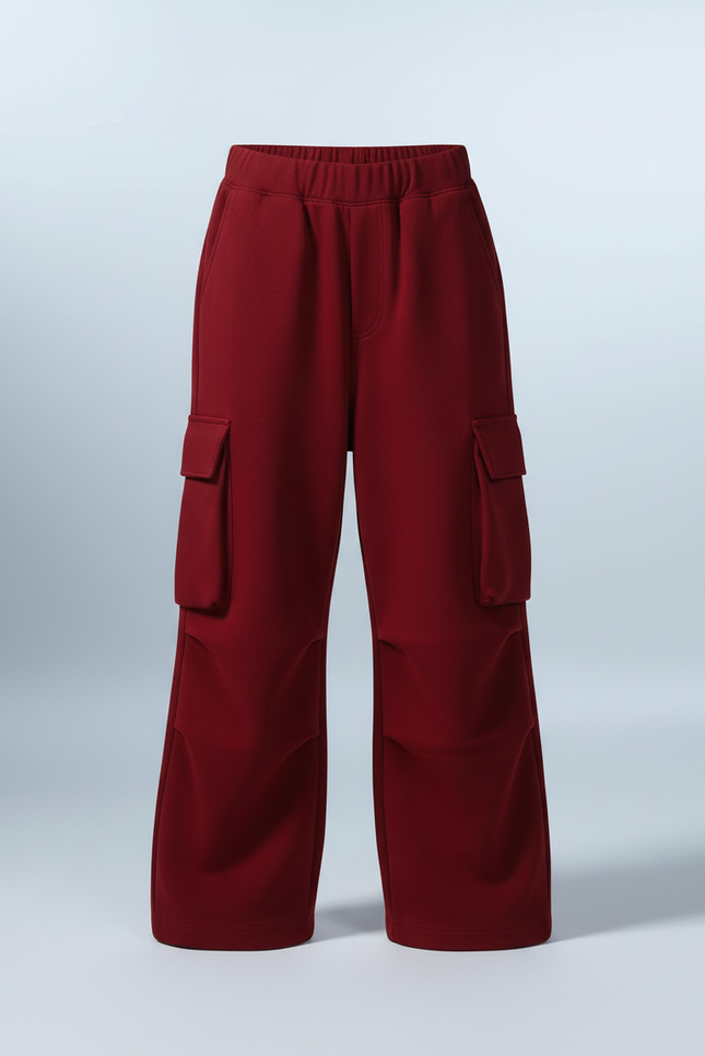 Pantalon Parachute Rouge Cargo Ample Décontracté Enfant - Bordeaux Molleton - vue 3