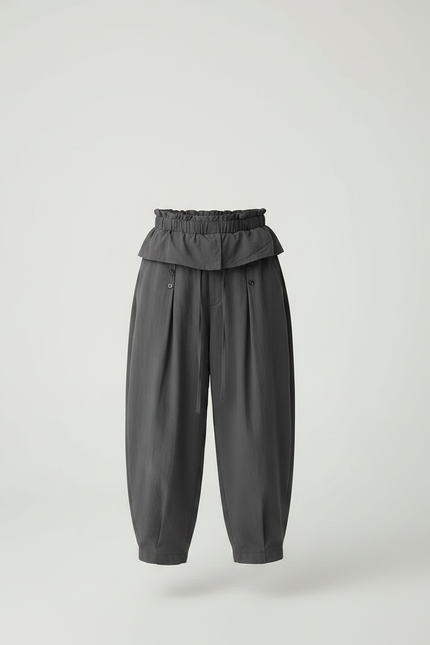 Pantalon Parachute Gris Ample Coton Taille Haute Enfant - vue 3