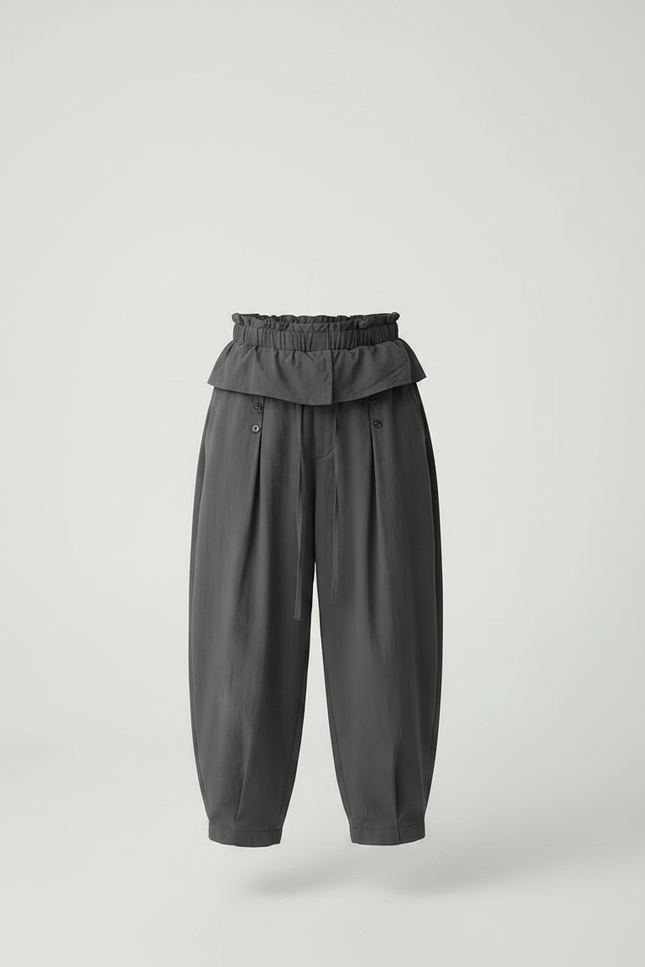Pantalon Parachute Gris Ample Coton Taille Haute Enfant - vue 3
