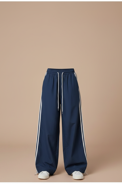Pantalon Parachute Bleu Marine Rayures Blanches Ample - Polyester - vue 3