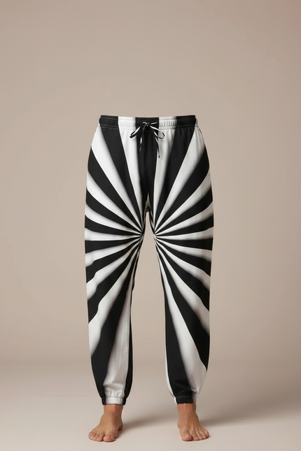 Pantalon Parachute Rayé Noir Blanc Ample Décontracté Homme - Imprimé Polyester - vue 3