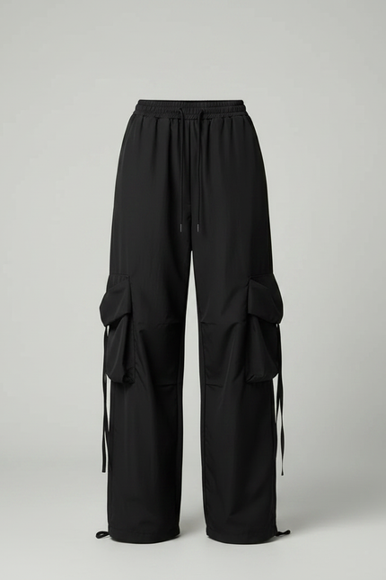 Pantalon Parachute Noir Cargo Ample Femme - Polyester - vue 3