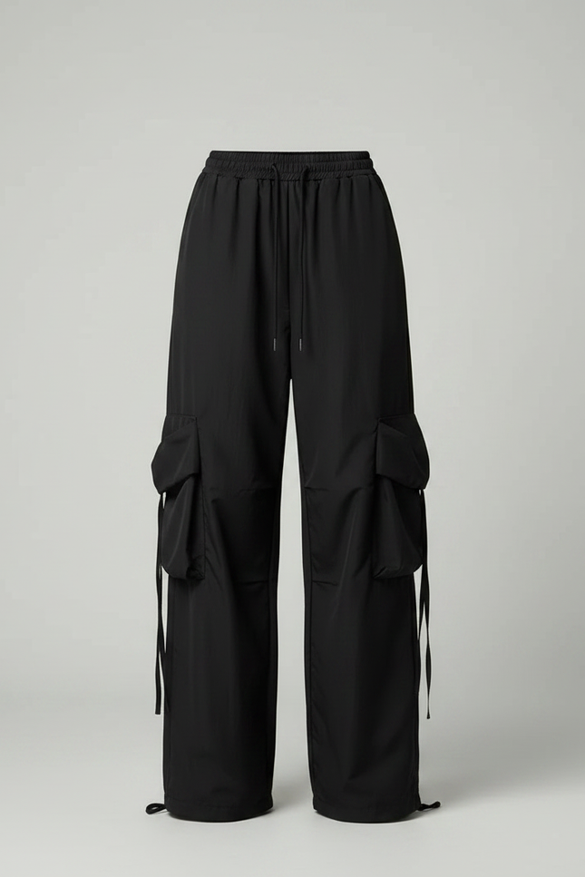 Pantalon Parachute Noir Cargo Ample Femme - Polyester - vue 3
