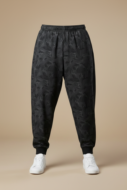 Pantalon Parachute Camouflage Noir Ample Décontracté Homme - Molleton - vue 3