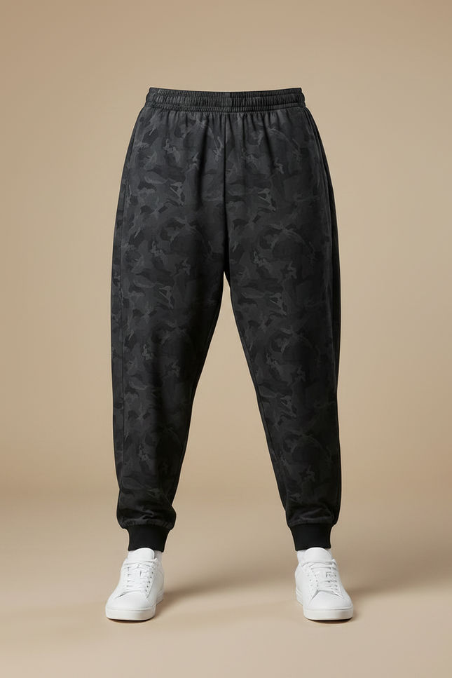 Pantalon Parachute Camouflage Noir Ample Décontracté Homme - Molleton - vue 3