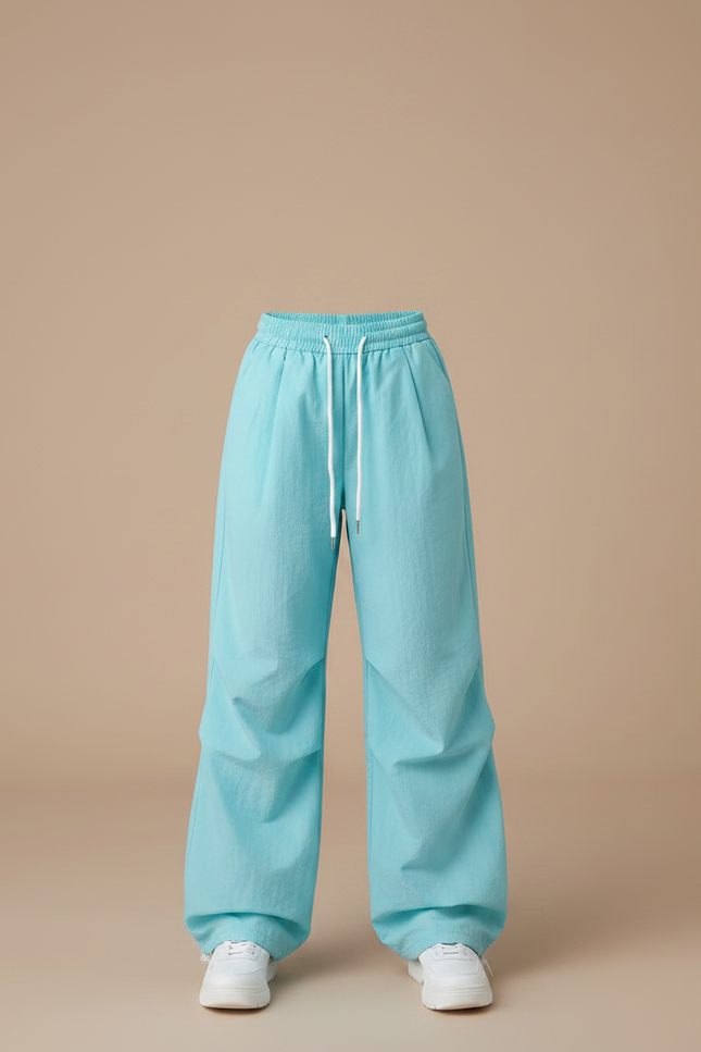 Pantalon Parachute Bleu Ciel Ample Fluide Cordon Femme - Polyester - vue 3