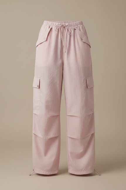 Pantalon Parachute Rose Cargo Ample Femme Multipoches - Polyester - vue 3