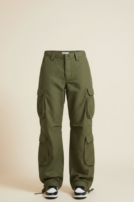Pantalon Parachute Kaki Ample Cargo Femme Décontracté - Toile - vue 3