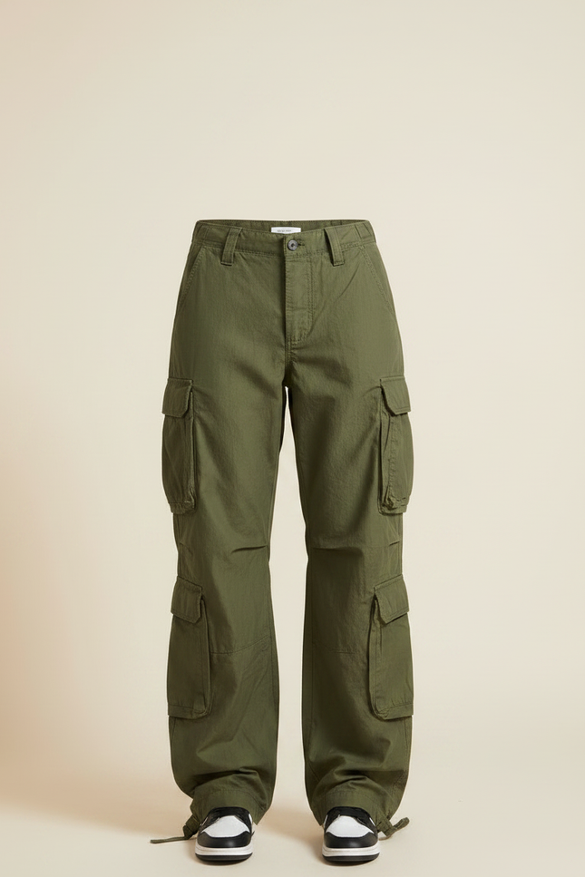 Pantalon Parachute Kaki Ample Cargo Femme Décontracté - Toile - vue 3