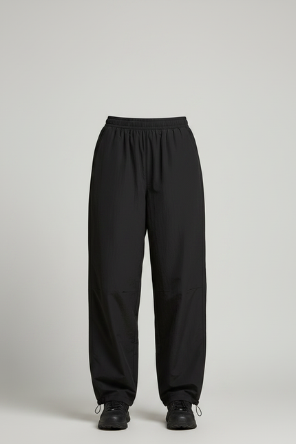 Pantalon Parachute Noir Ample Fluide Décontracté Femme - Polyester - vue 3