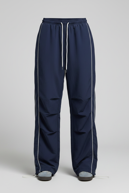Pantalon Parachute Bleu Marine Ample Décontracté Rayé - Polyester - vue 3
