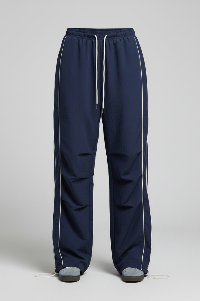 Pantalon Parachute Bleu Marine Ample Décontracté Rayé - Polyester - vue 3