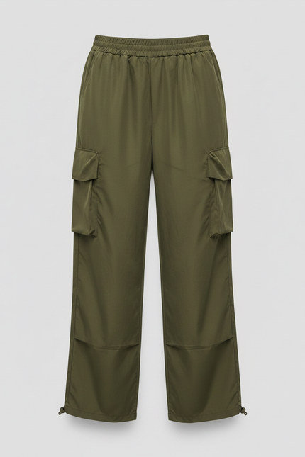 Pantalon Parachute Kaki Ample Cargo Taille Élastique - Polyester - vue 3