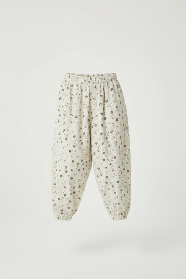 Pantalon Parachute Côtelé Fleuri Ample Beige Enfant - Cordé - vue 3