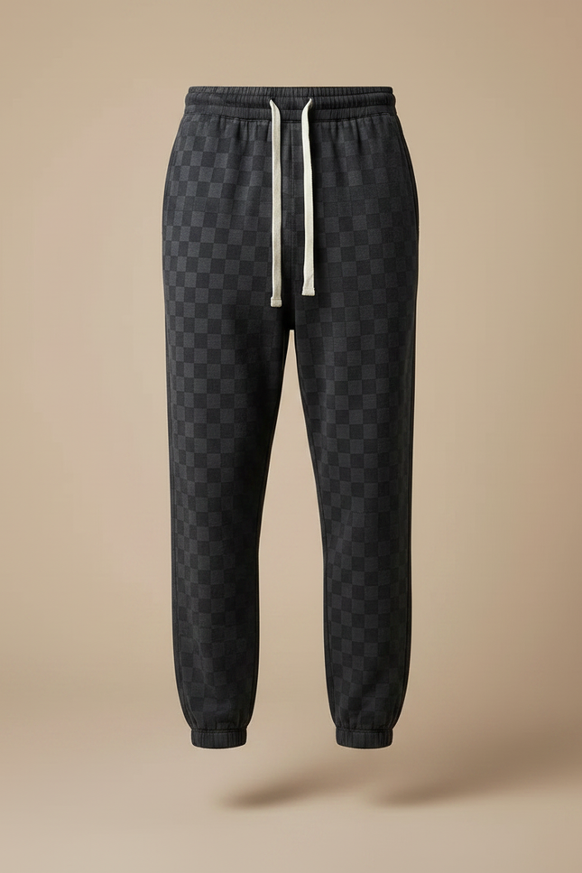 Pantalon Parachute Carreaux Velours Décontracté Homme - Gris - vue 3
