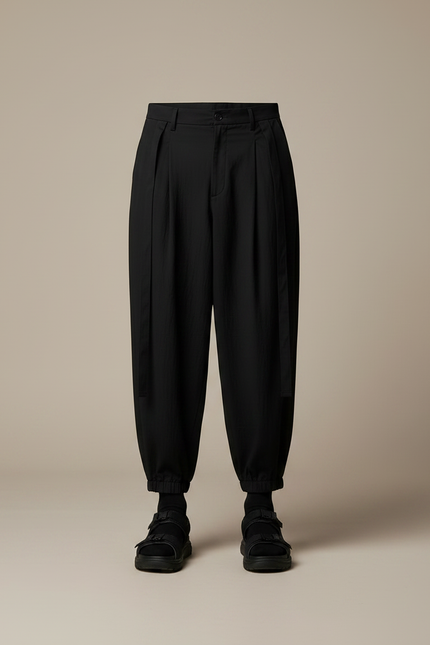 Pantalon Parachute Noir Ample Plissé Décontracté Homme - Polyester - vue 3