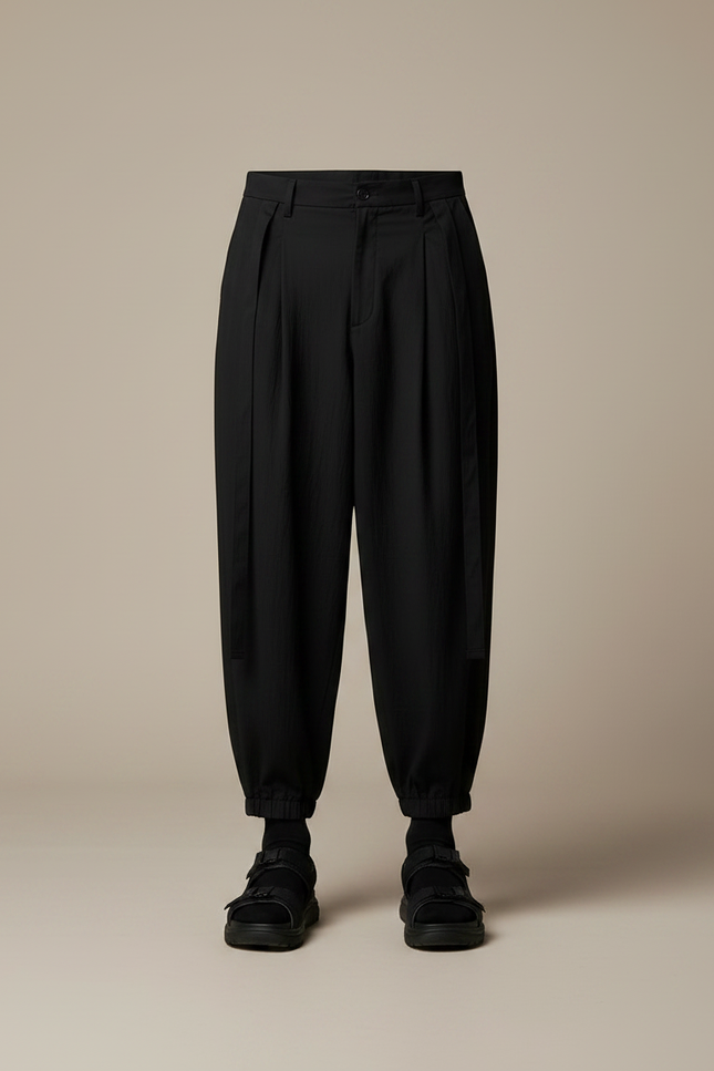 Pantalon Parachute Noir Ample Plissé Décontracté Homme - Polyester - vue 3