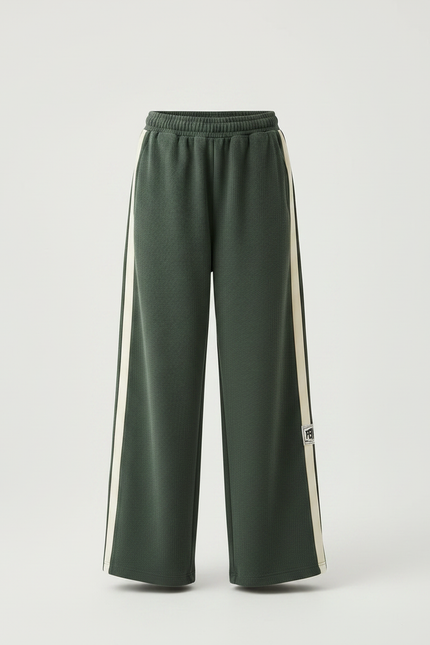 Pantalon Parachute Vert Ample Bandes Crème Fille - Maille - vue 3