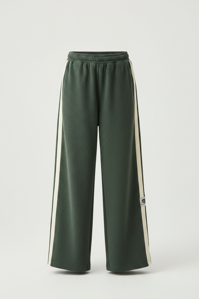 Pantalon Parachute Vert Ample Bandes Crème Fille - Maille - vue 3