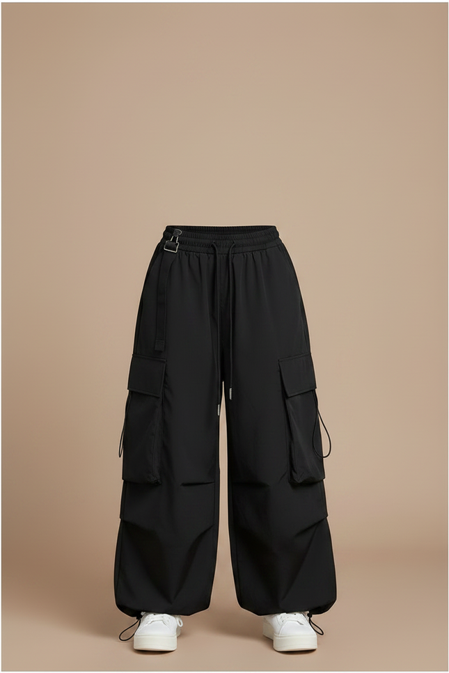 Pantalon Parachute Noir Cargo Ample Décontracté Fille - Polyester - vue 3