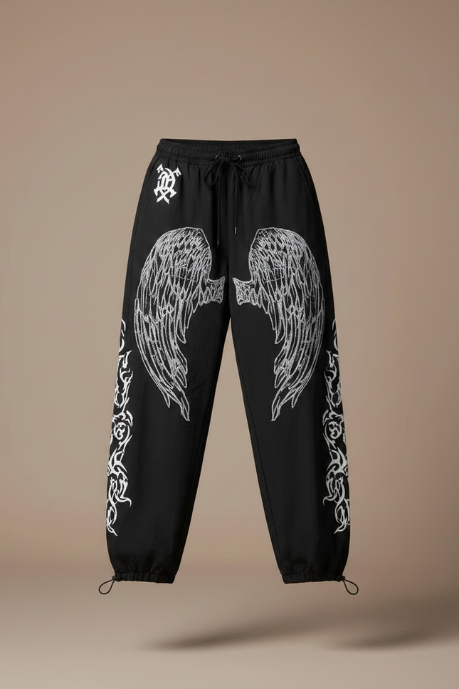 Pantalon Parachute Noir Ample Ailes Blanches Y2K Femme - Polyester - vue 3