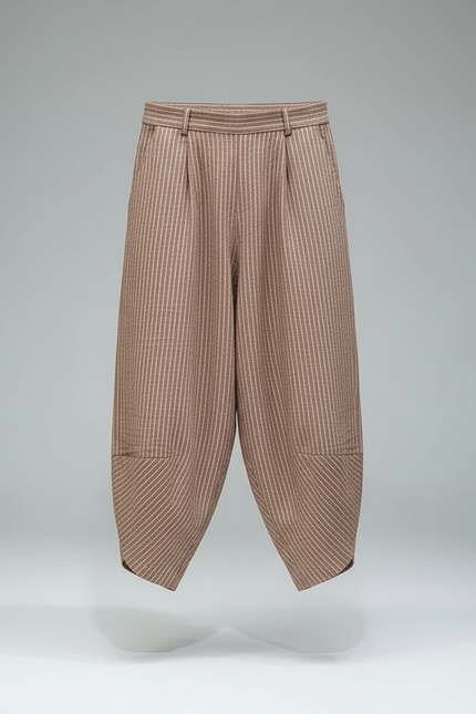 Pantalon Parachute Rayé Marron Ample Coton Harajuku - vue 3