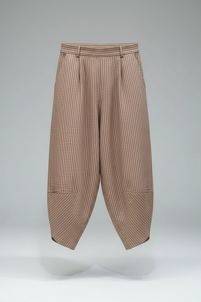 Pantalon Parachute Rayé Marron Ample Coton Harajuku - vue 3