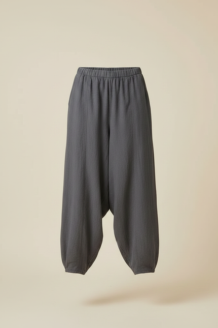 Pantalon Parachute Gris Ample Lin Coton Femme - vue 3