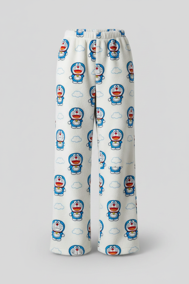 Pantalon Parachute Blanc Polaire Ample Doraemon - Molleton - vue 2
