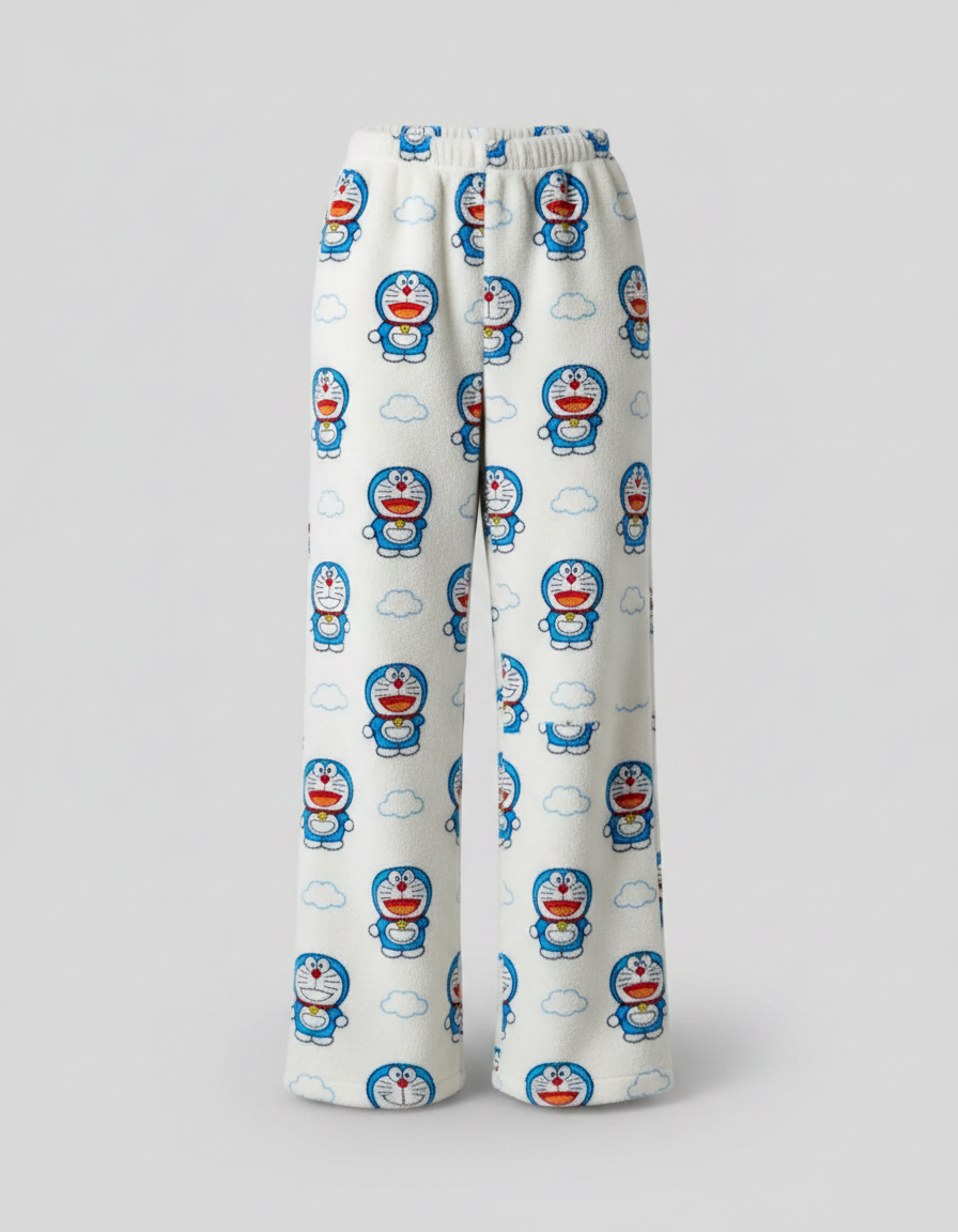 Pantalon Parachute Blanc Polaire Ample Doraemon - Molleton - vue 2