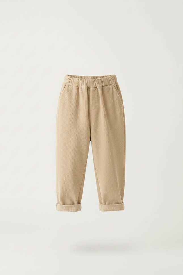 Pantalon Parachute Beige Côtelé Ample Décontracté Élastiqué Enfant - Cordé - vue 3