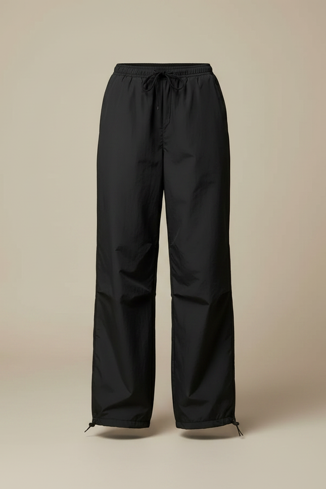Pantalon Parachute Noir Ample Fluide Cordon Sportif - Polyester - vue 3
