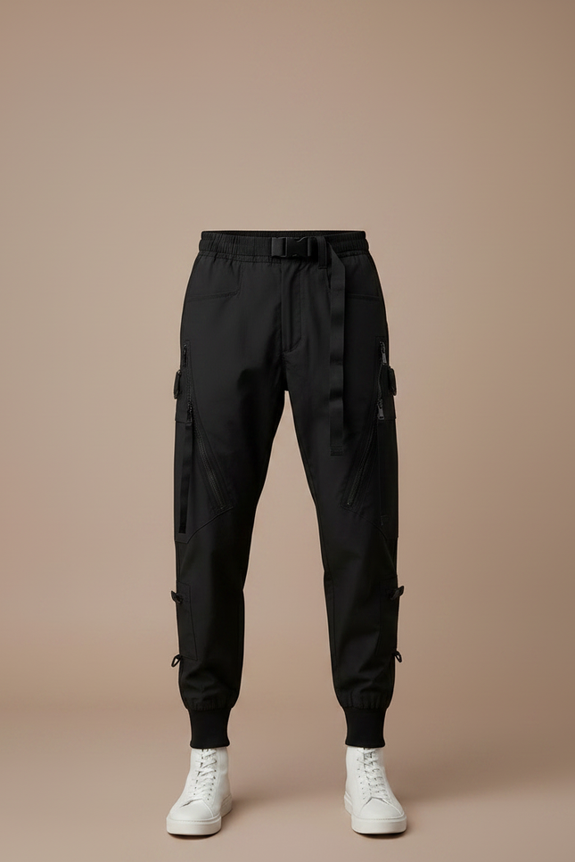 Pantalon Parachute Noir Cargo Multipoches Fonctionnel Homme - Polyester - vue 3