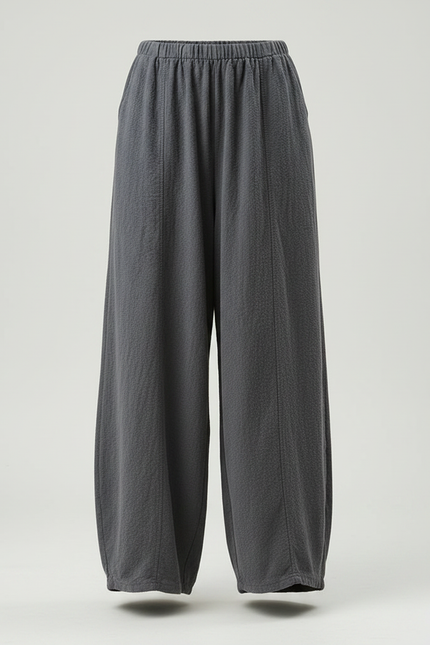 Pantalon Parachute Gris Ample Lin Coton Femme Vintage - vue 3