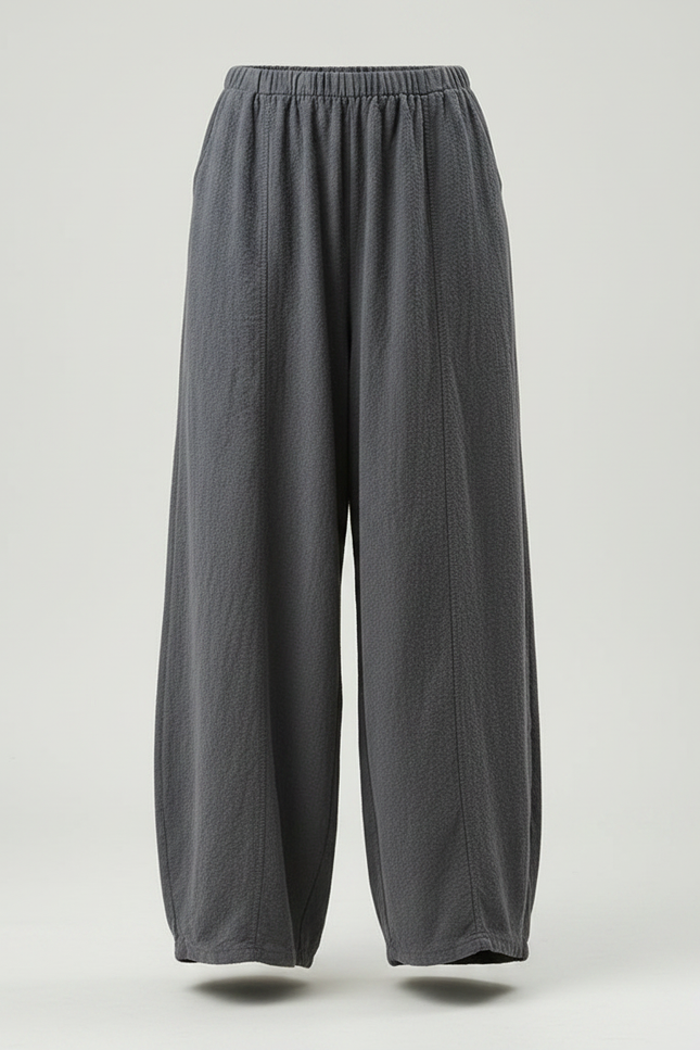 Pantalon Parachute Gris Ample Lin Coton Femme Vintage - vue 3