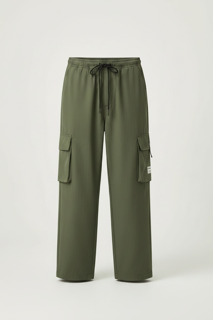 Pantalon Parachute Vert Kaki Cargo Ample Décontracté Homme - Polyester - vue 3