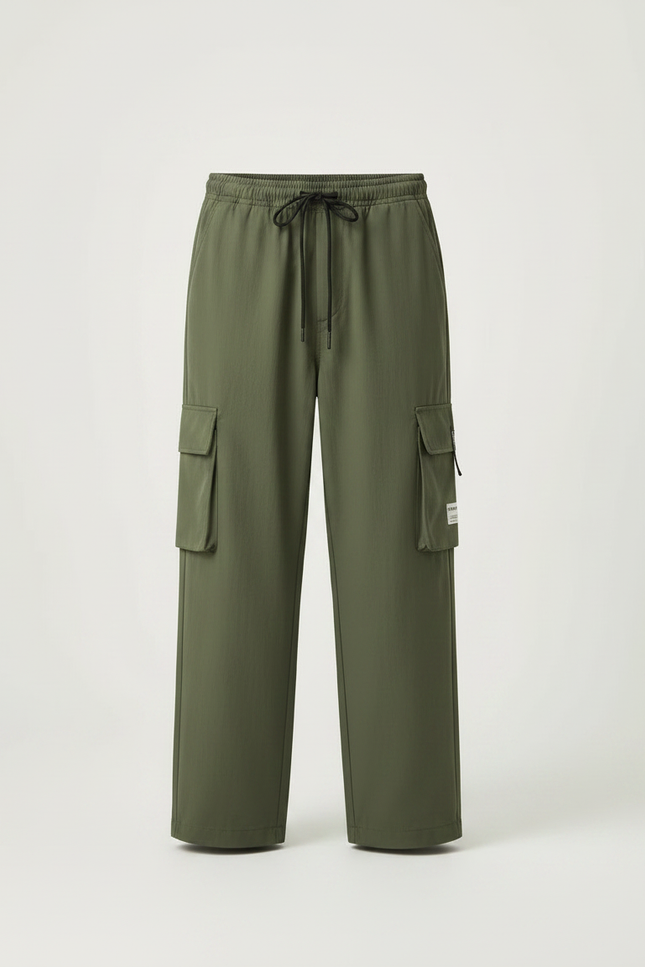 Pantalon Parachute Vert Kaki Cargo Ample Décontracté Homme - Polyester - vue 3