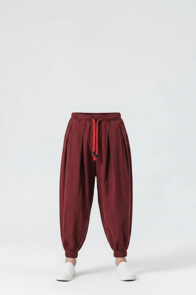 Pantalon Parachute Bordeaux Ample Coton Enfant Décontracté - vue 3