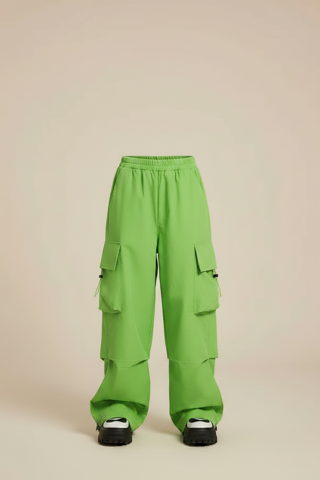 Pantalon Parachute Vert Cargo Ample Décontracté Fille - Polyester - vue 3